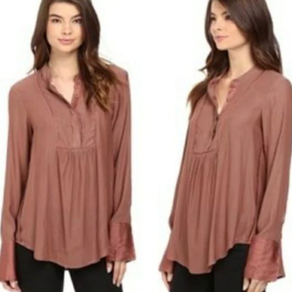 Free People Tops - Free People Boho Dusty Rose Flowy Peasant Top Blouse Tunic, Size XS